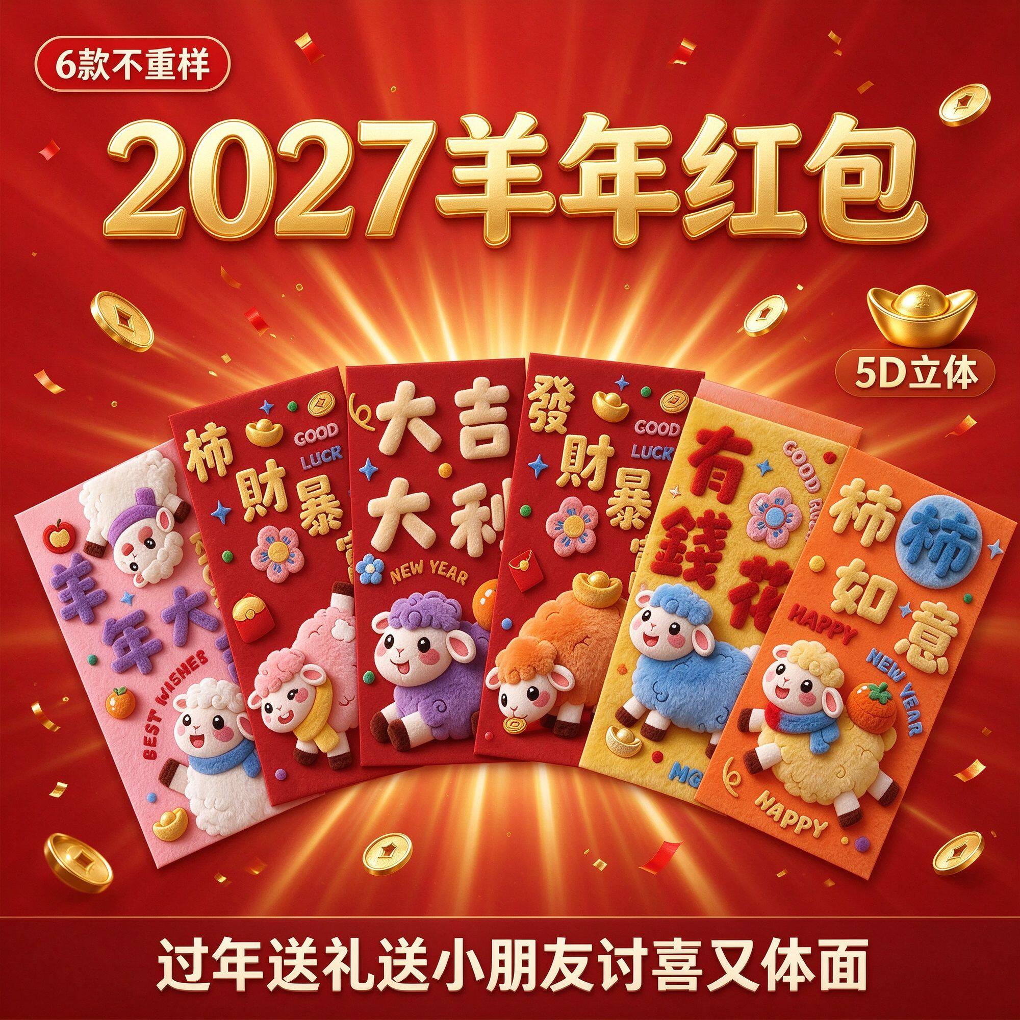 羊年立体红包创意卡通拜年可爱生肖红包春节毛绒儿童新年压岁利是