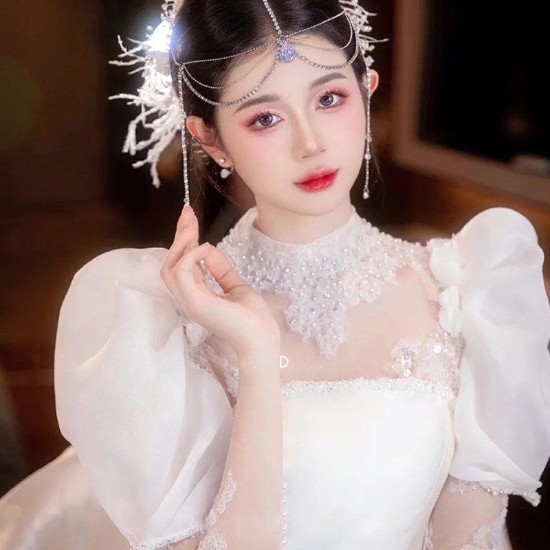 现货日韩式新娘头饰灵动唯美羽毛发夹森系超仙美手工造型婚纱礼服