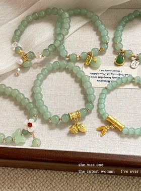 绿色仿琉b璃串珠手链轻奢小众精致手串女2024年新款手饰ins风手绳