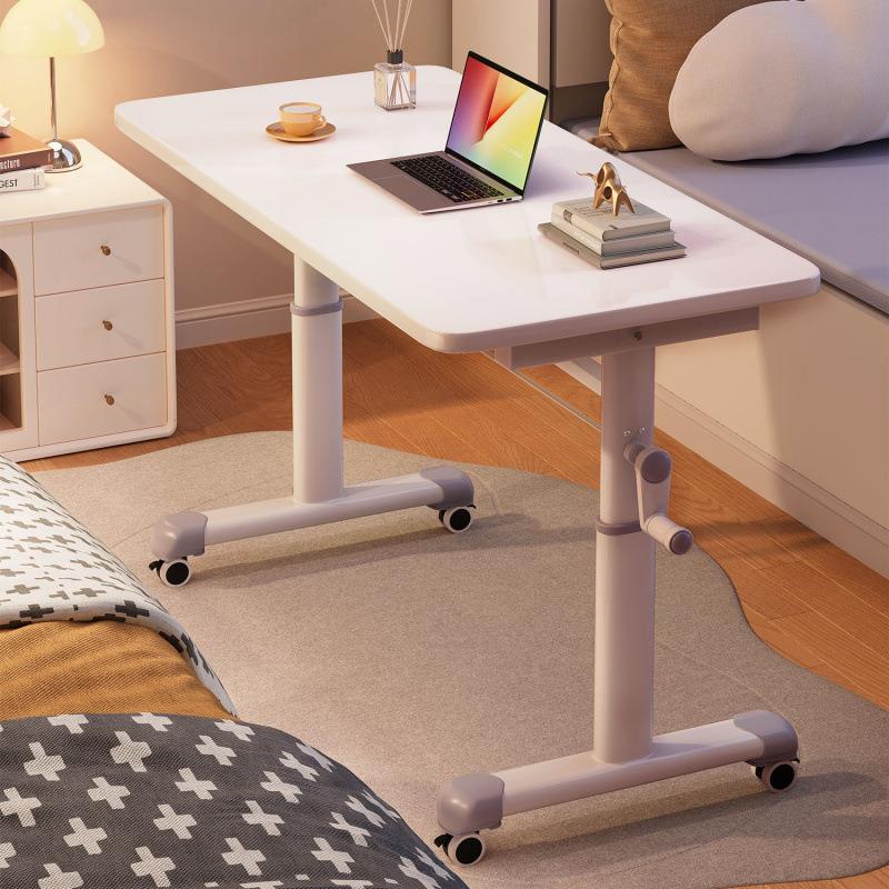 办公电脑桌可移动手摇升降桌学生家用学习桌卧室白色笔记本书桌