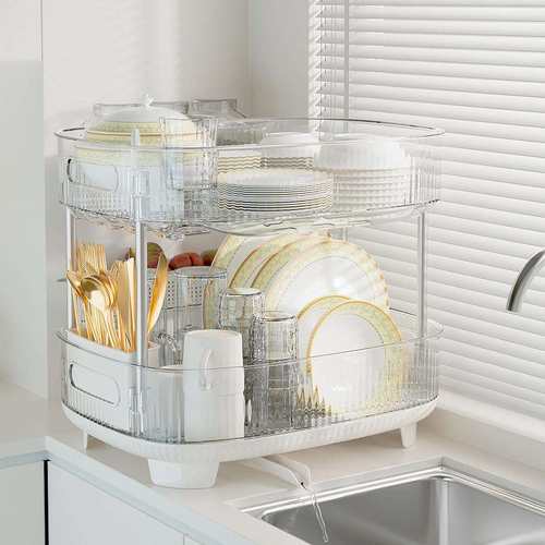 厨房单双层放碗筷收纳架旋转排水槽收纳沥水碗架置物架碗碟沥水架
