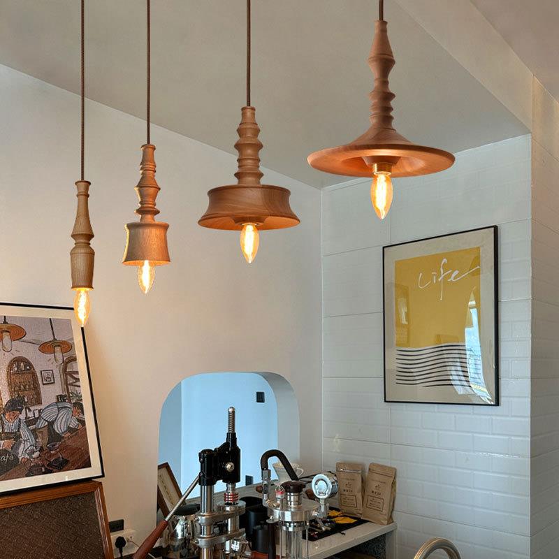 法式复古实木手作咖啡厅餐厅吧台玄关灯中式禅意民宿卧室床头吊灯