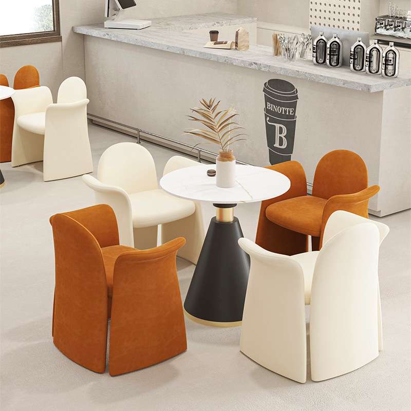 现代简约岩板圆桌椅子餐厅咖啡厅餐桌椅组合一桌四椅休息区桌椅