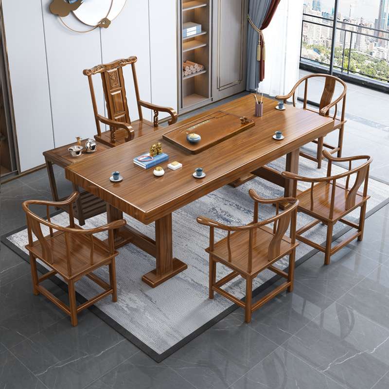 新中式大板茶桌椅办公室实木泡茶台家用客厅茶几禅意功夫喝茶桌子