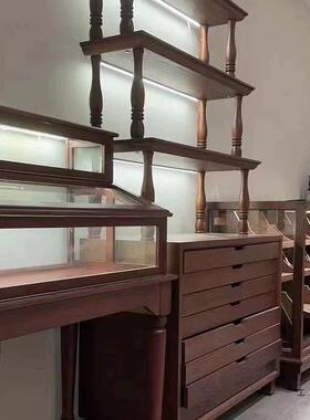 中古风珠宝首饰展示架玉器文玩水晶陈列柜美甲店展示柜复古储物柜