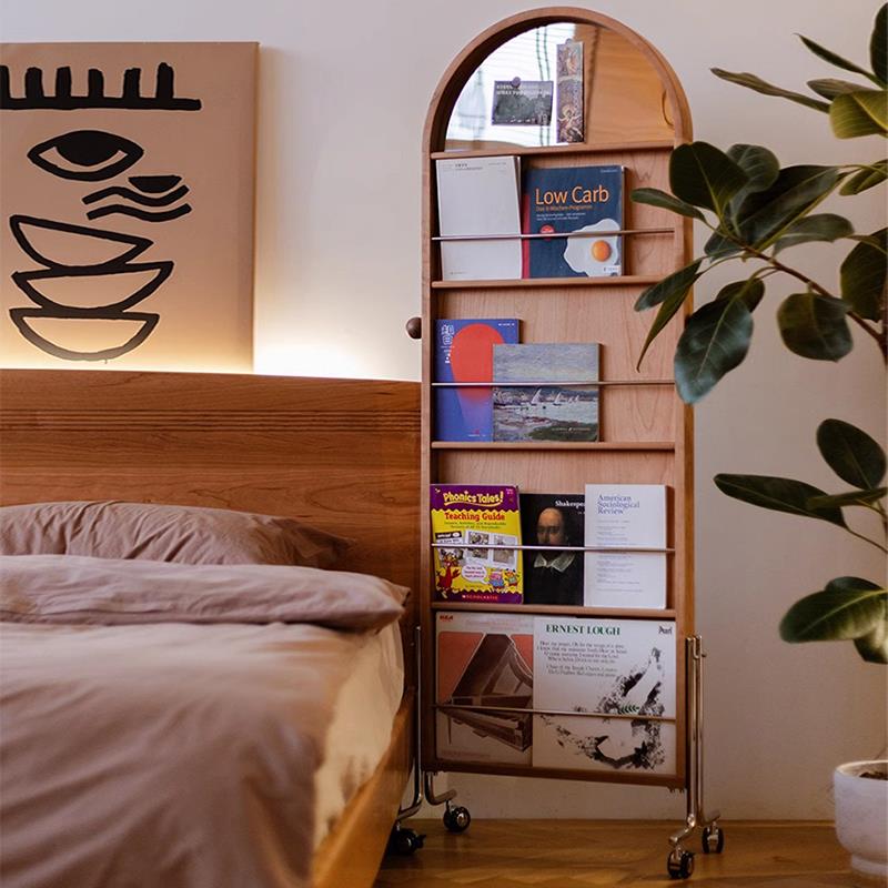 #中古书报架实木可移动全身镜落地杂志架镜置地置物架简约卧室家
