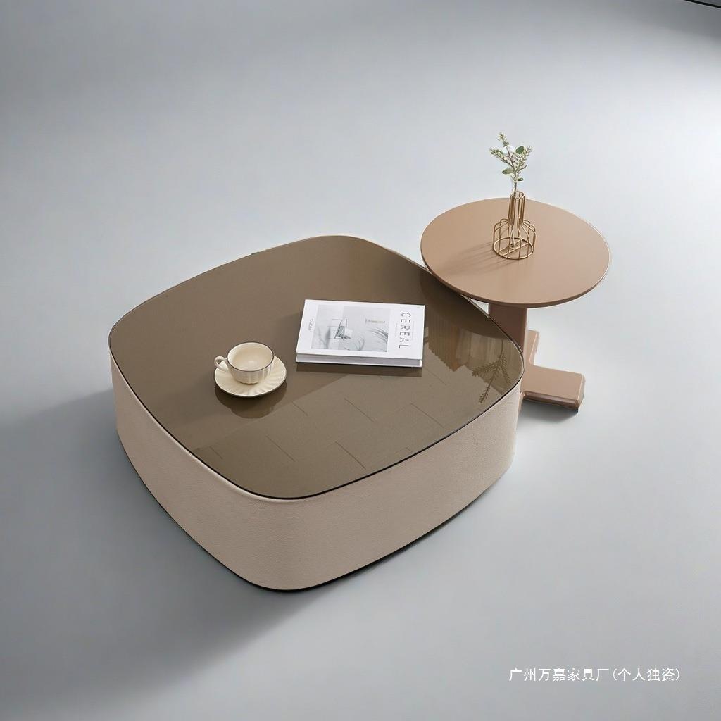 现代极简客厅家用小户型组合茶几意式轻奢岩板奶油新款边几网红款