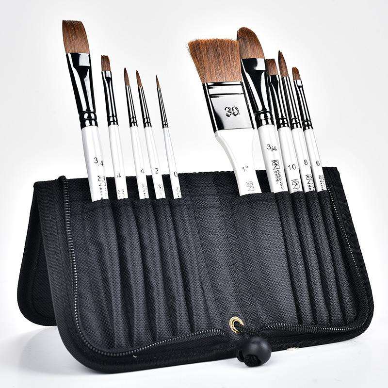 美邦祈富水粉油画笔10支套装墙绘丙烯颜料画笔不掉毛扇形水彩排笔