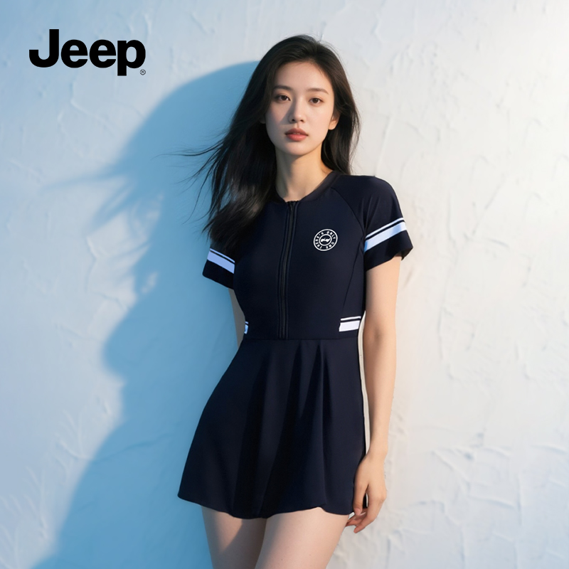 Jeep泳衣女款连体短袖裙式