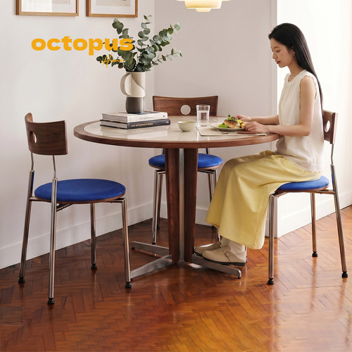 包豪斯中古风小户型岩板餐桌圆型