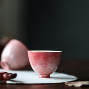 胭脂红少女粉茶杯景德镇纯手工复古陶瓷茶具纯色品茗杯主人杯单杯
