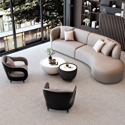 zsr小户型双人轻奢酒店拉扣客厅接待室休息区弧形沙发组合简约现