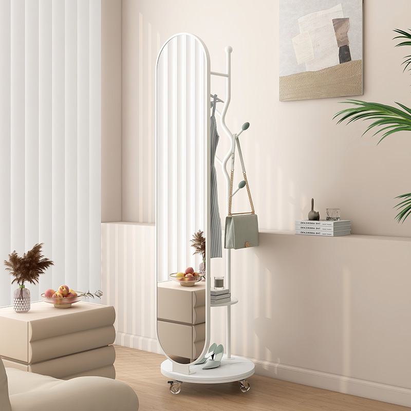 全身镜落地镜子奶油m风旋转挂衣架试衣镜家用卧室穿衣镜衣帽架一