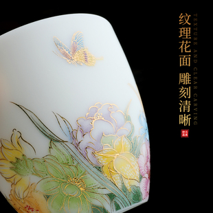 福悦主人杯 妙莲天香 陶瓷杯白瓷茶具男女功夫茶杯手工品茗杯单杯