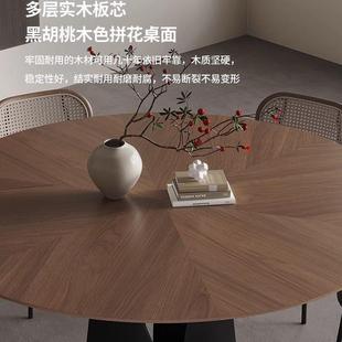 复古风实木圆餐桌家用小户型餐厅圆形饭桌黑胡桃木圆桌带转盘