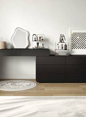 Tal奶油风梳妆台黑色化妆台斗柜一体梳妆台化妆镜卧室梳妆台梳妆