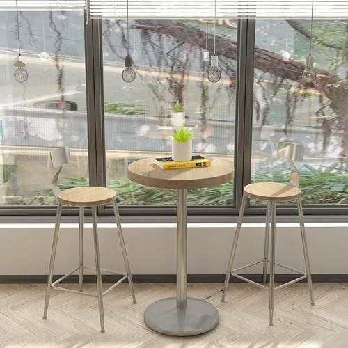 北欧实木小圆桌简约现代咖啡厅奶茶店休闲 高脚桌圆形吧台桌椅组