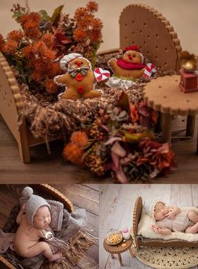 圣诞新年饼干主题新生儿拍照小床茶几床头柜饼干餐盘组合摄影道具