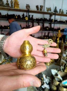 中式铜葫芦摆件纯铜开口麒麟镇宅招财对路口医院书房办公室卧室冲