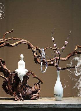 新中式杜娟根风化禅意摆件 实木家居客厅电视柜博古架玄关 装饰品