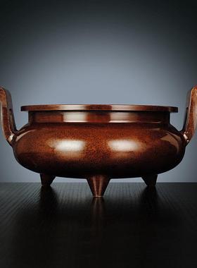 铜香炉摆件大明宣德炉家用寺庙佛堂祠堂祭祀用品香具官帽炉紫铜炉