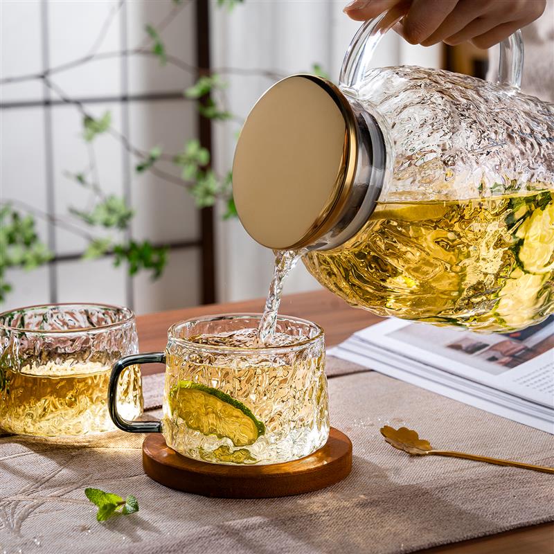 高硼硅玻璃水杯家用轻奢六色把手泡花绿茶杯高档高颜值待客套装