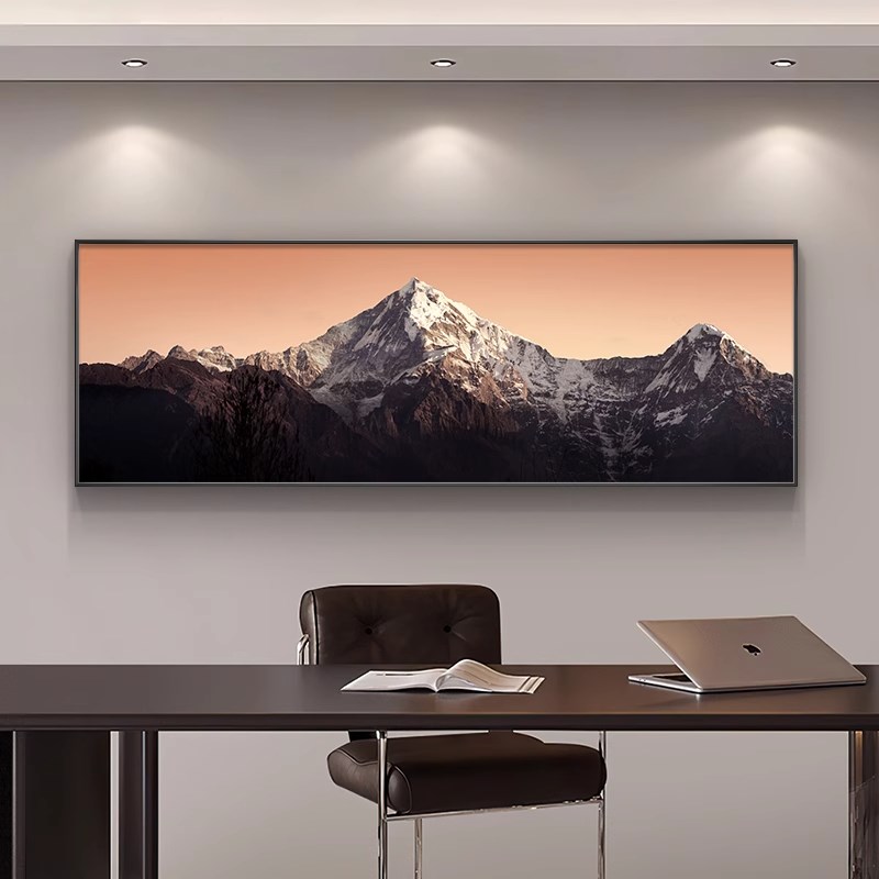 日照金山客厅装饰画梅里雪山风景沙发背景墙背有靠山办公室壁挂画