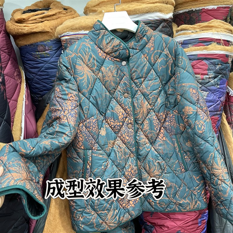 冬季加厚网格菱形格羊驼绒加棉面料棉袄服装面料妈妈新年衣服布料
