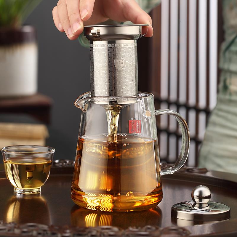 京也 耐热高温玻璃茶壶泡茶器可加热功夫茶具套装带滤加厚花茶壶