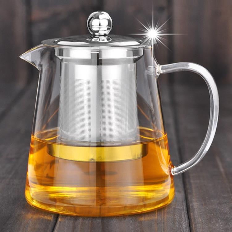 厂家高硼硅耐热玻璃茶壶透明功夫茶具泡茶壶不锈钢过滤花茶壶