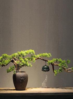 新中式风化木根雕彷真迎客松盆景 陶瓷花盆禅意摆件 倒流香博古架