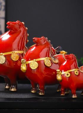 上有钱陶瓷唐马摆件马办招公室客厅桌面装饰财色SFYTC901马摆设工