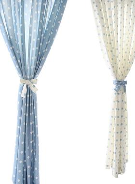 点窗JW220010帘新蓝白波韩式小清布艺客厅窗卧室半遮光落地纱帘挂