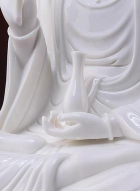 陶瓷坐莲观音家用供观音佛坐像摆件化白德瓷南海观世A02-063A音像