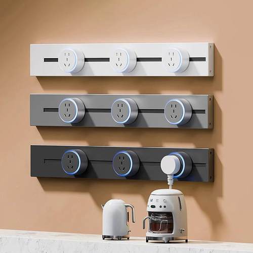 轨插座可展移动插座厨房拓排插家用餐柜悬浮灯光滑动道轨道明插排