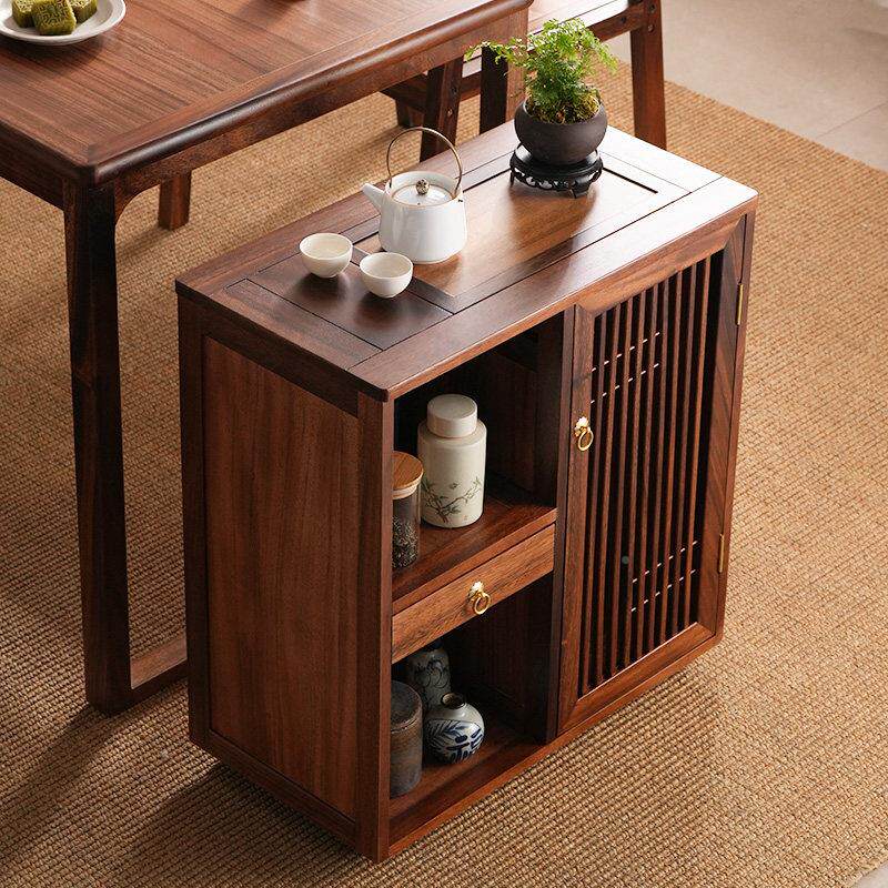 小号胡桃新中式茶旁泡桌茶茶边柜实木茶水烧柜水柜一体车移动茶几