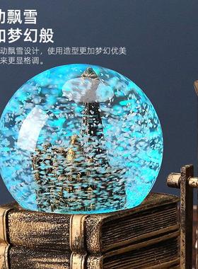复古创计意自飘雪水晶动球沙件漏复古水晶时器客厅桌面办公桌摆电