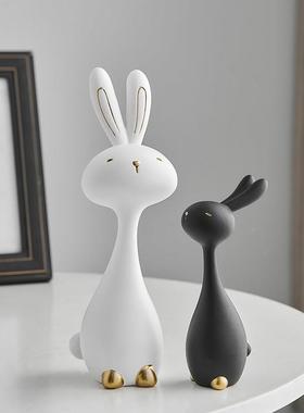 家创意黑白坐姿兔子玄关摆柜电视SHBB4347轻奢高档客厅高级感居软