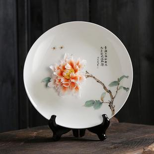 饰品客厅工艺品礼品 手捏牡丹花摆件陶瓷花朵手绘挂盘酒柜电视柜装