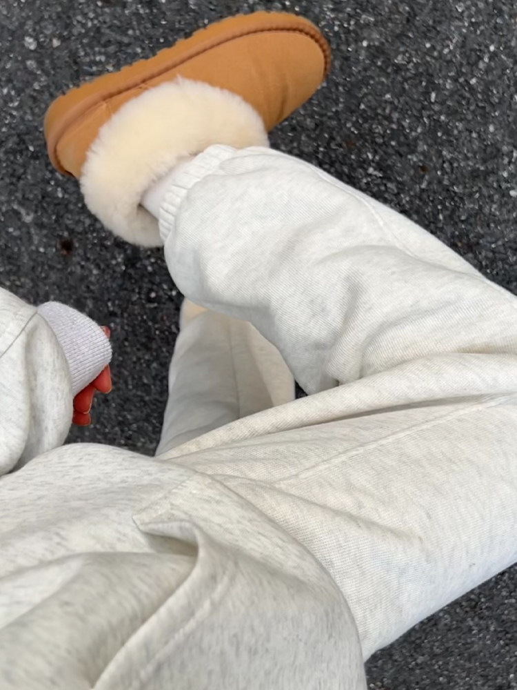 白灰色加绒加厚束脚运动裤女秋冬季新款小个子卫裤高腰休闲阔腿裤