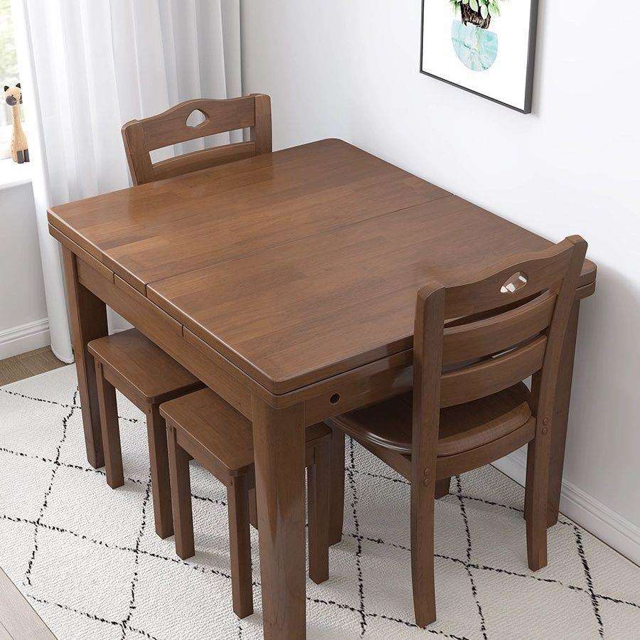 现代简约实木长方桌可伸缩小户型家用折叠餐桌椅胡桃色海棠色茶色