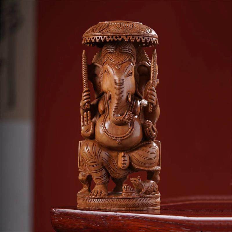 印度老山檀香摆件吉象象神千年老料手工立体雕刻把摆件工艺品