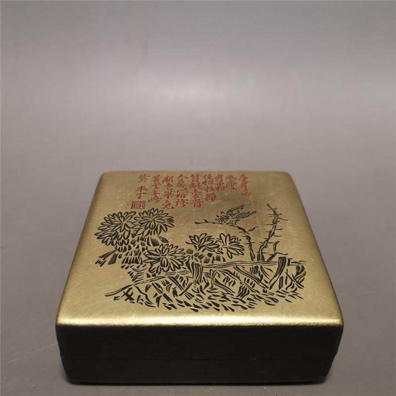 古玩杂项仿古做旧文房四宝墨盒墨盒印泥盒【铜墨盒】工艺品摆件