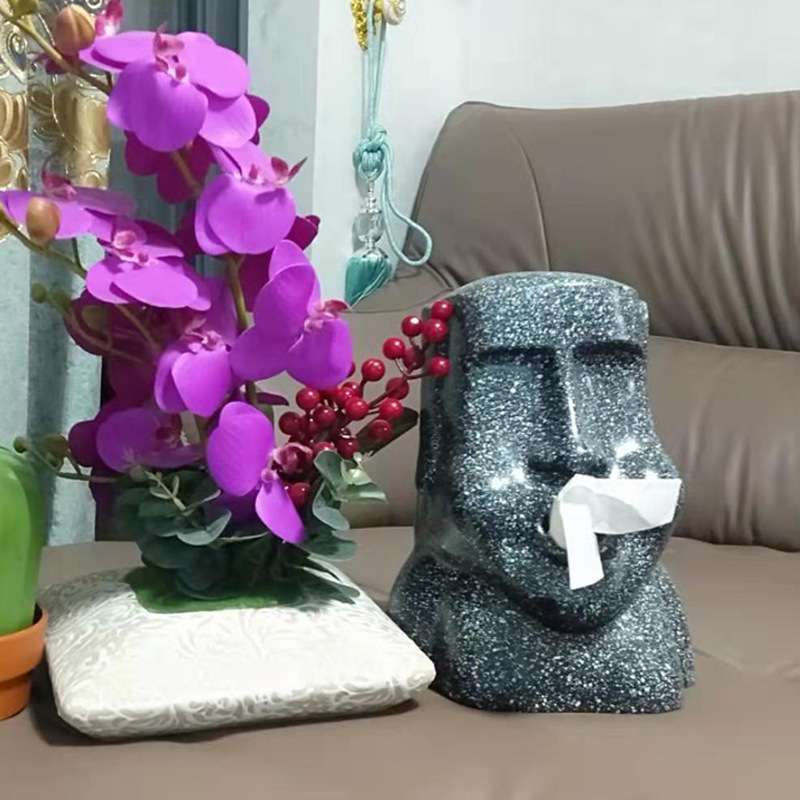 MOAI摩艾石像复活岛人像石头纸巾抽纸巾筒 餐巾纸收纳嘴巴纸巾盒
