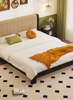 黑色家用1米5的床加床垫双人床高端主卧大床复古榫卯结构全实木床