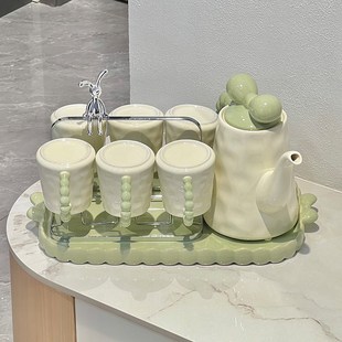 茶具套装 乔迁新居礼品2024新款 喝水杯家用杯子架子客厅陶瓷冷水壶