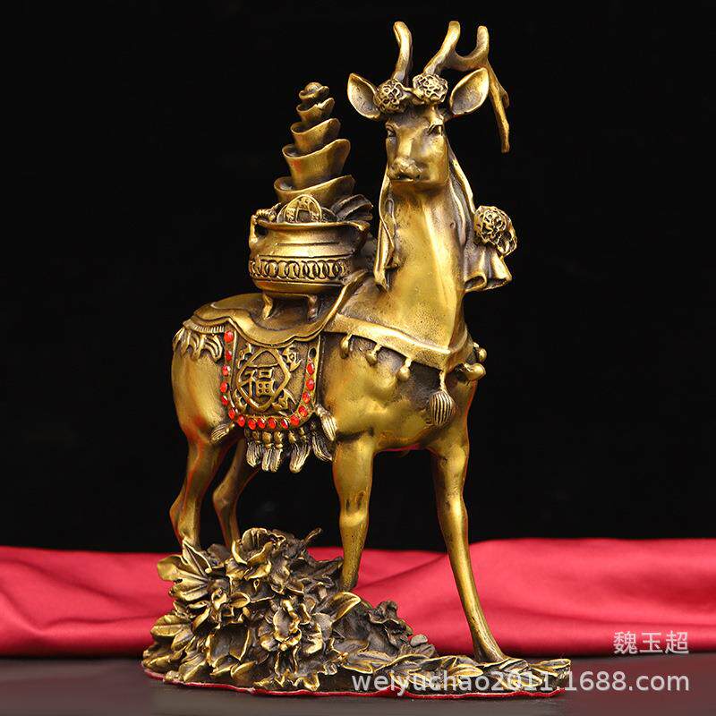纯铜梅花鹿摆件一对铜鹿福禄一路生财高升工艺品家居客厅摆设