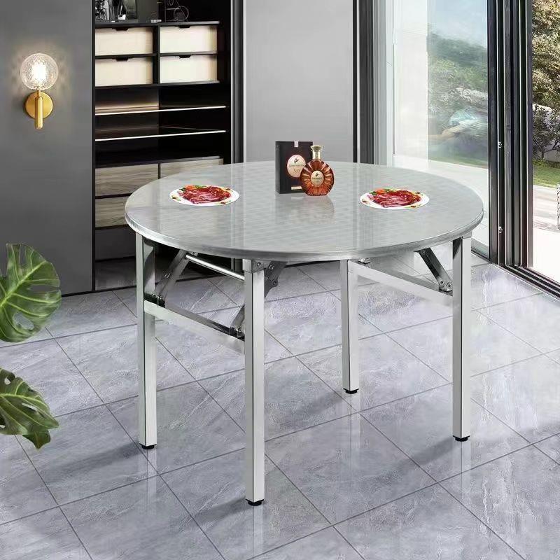 加厚不锈钢折叠大圆桌烧烤流水席大排档家用餐桌吃饭圆形简易桌子