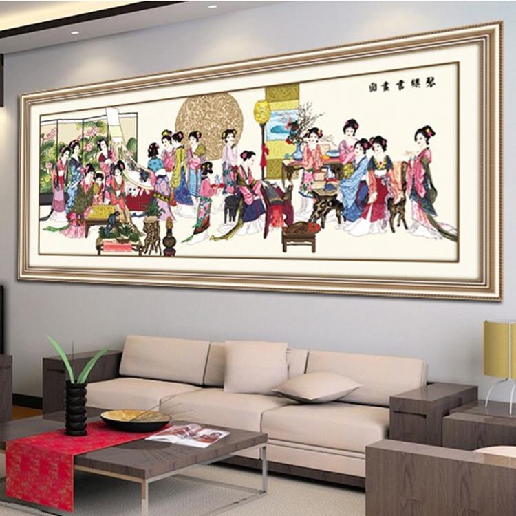2020新款精准印花十字绣红楼梦金陵十二钗客厅大幅挂画琴棋书画
