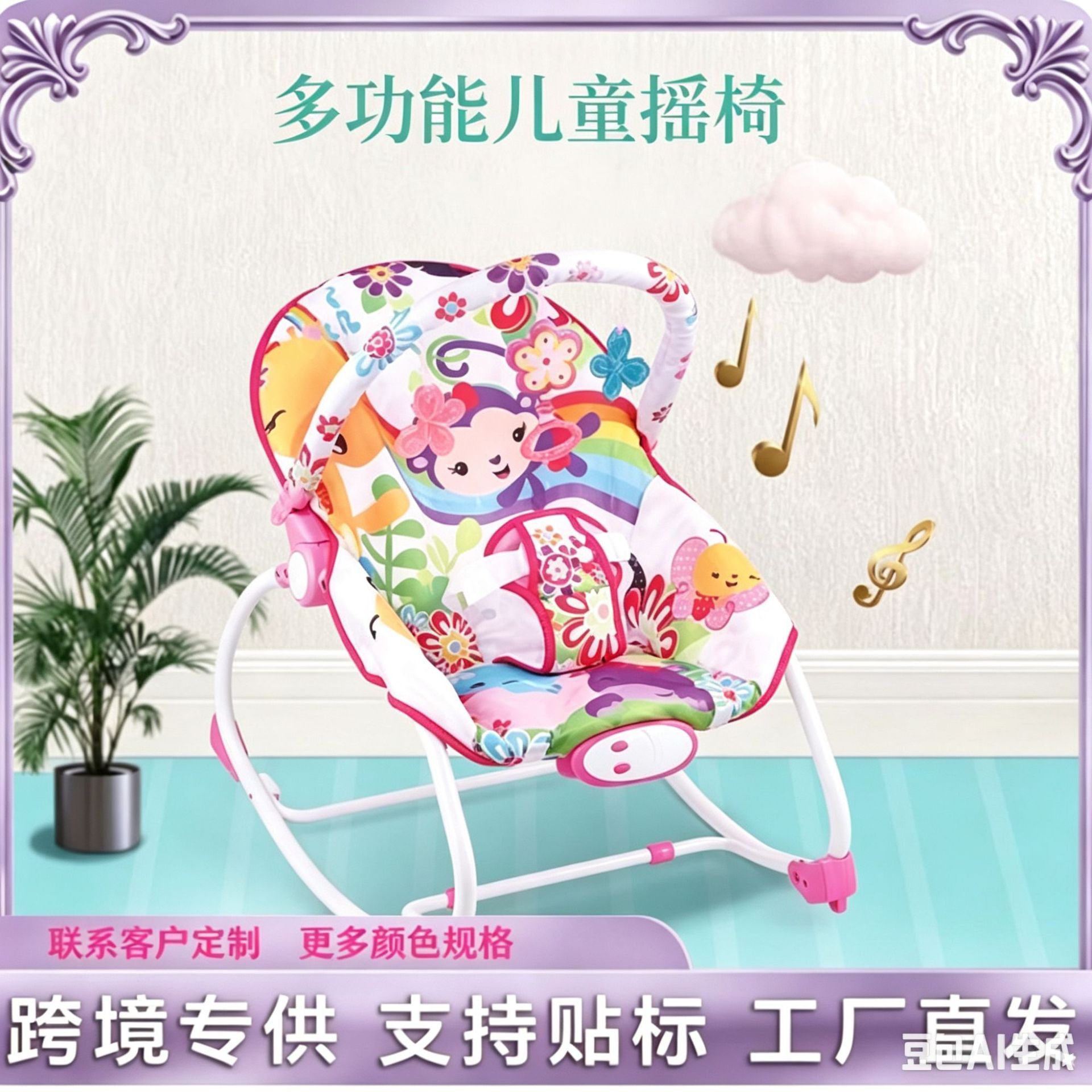 跨境爆款婴儿电动摇椅   898-920带音乐震动安抚哄睡多功能摇篮床